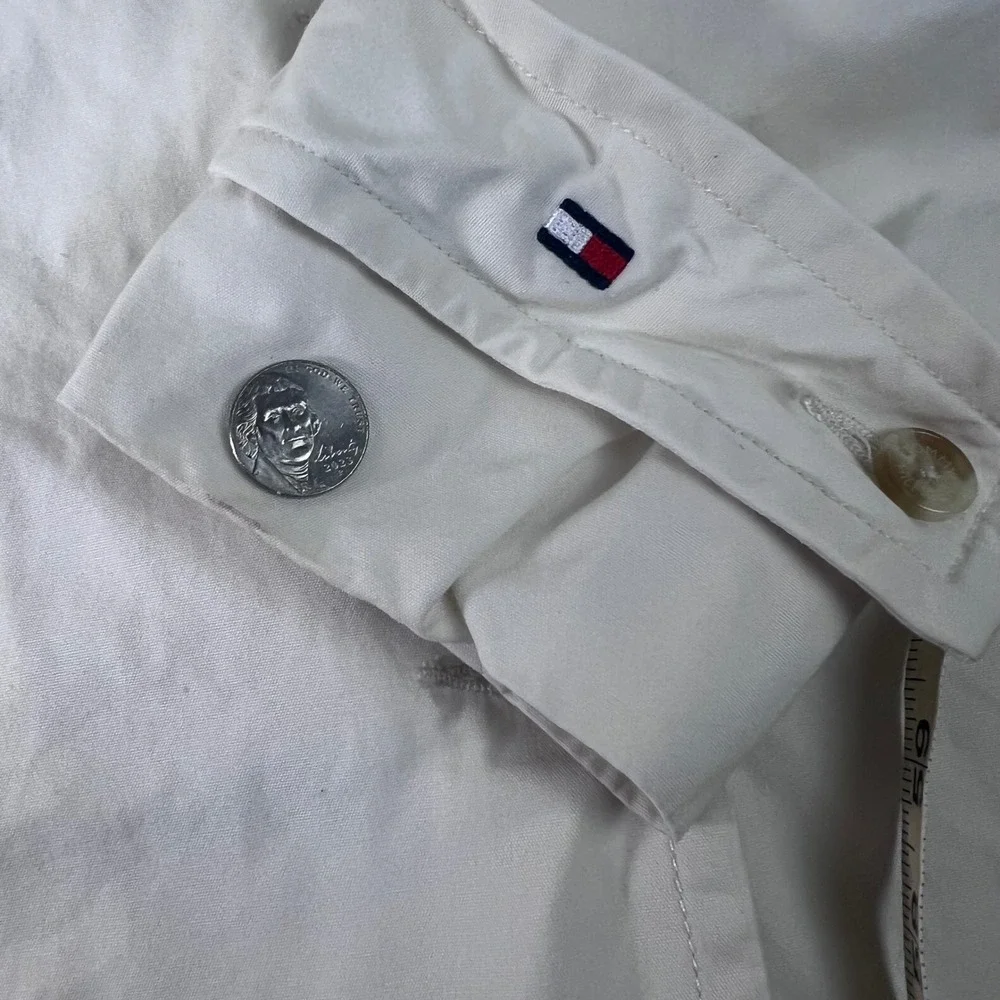 Vtg Tommy Hilfiger White‎ Cotton Button Up Jacket Womens Medium Casual Mod Disco